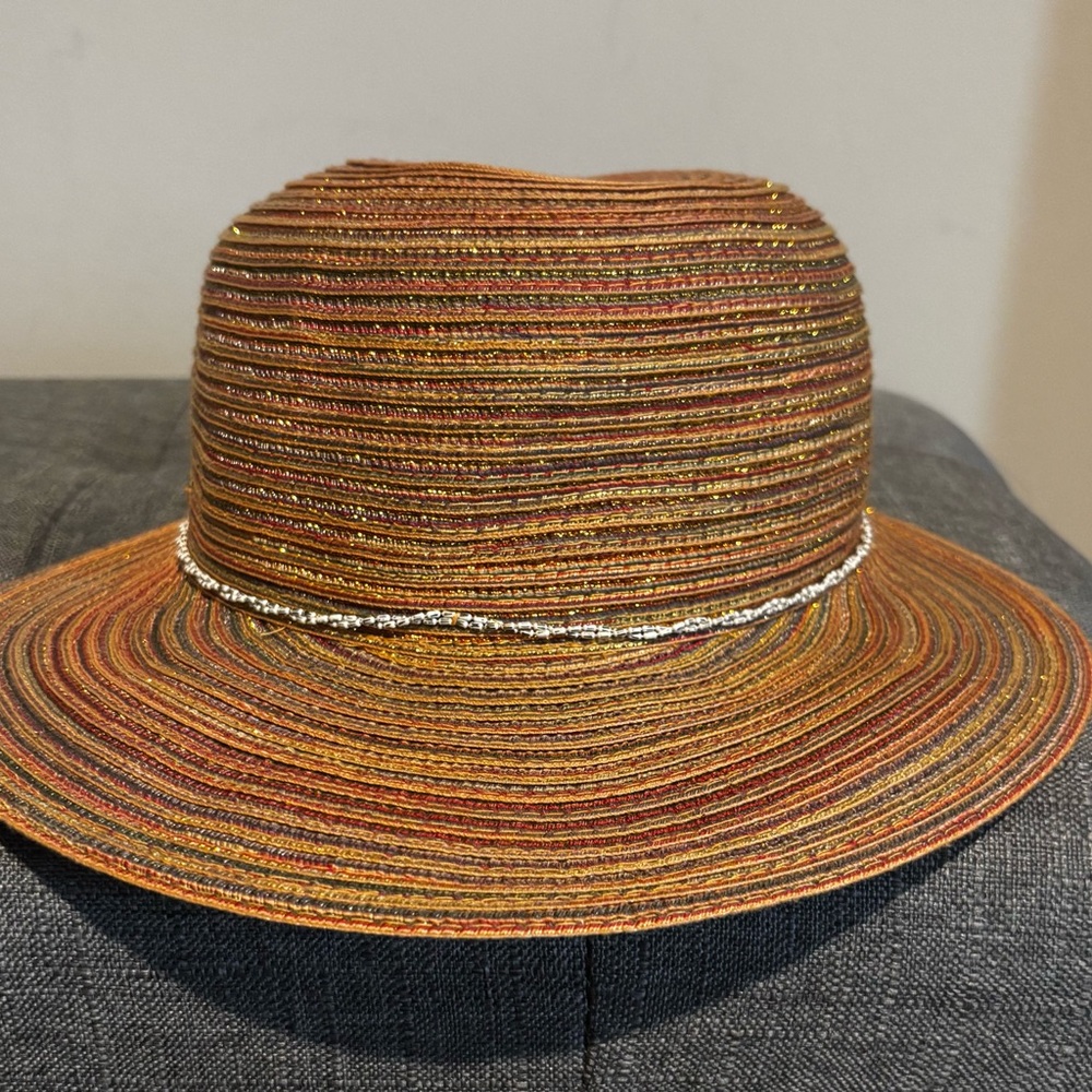 Sun N Sand Woven Multicolor Straw Sun Hat with Metallic Thread Accent